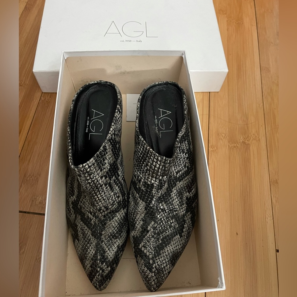 AGL snake print leather mules size 39.5